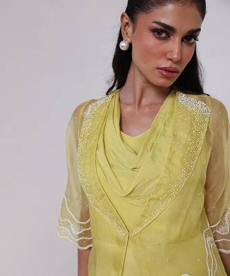 Green embroidered chinon jumpsuit with jacket 4