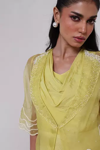 Green embroidered chinon jumpsuit with jacket