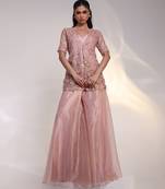 Pink embroidered silk jumpsuit with jacket