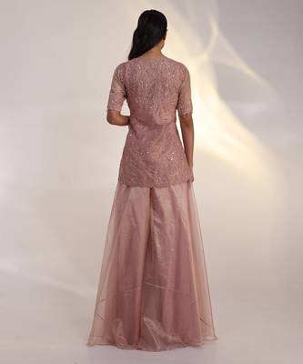Pink embroidered silk jumpsuit with jacket 2