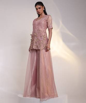 Pink embroidered silk jumpsuit with jacket 3