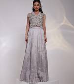 Grey embroidered tissue Lehenga Set