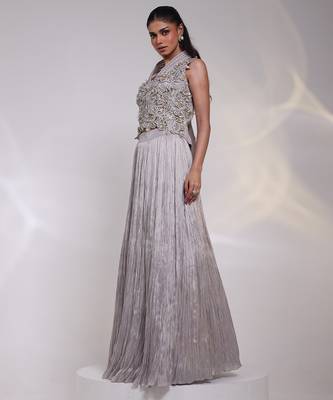 Grey embroidered tissue Lehenga Set 2