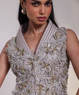 Grey embroidered tissue Lehenga Set 3