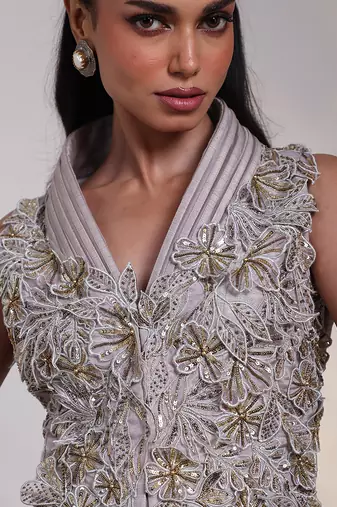 Grey embroidered tissue Lehenga Set