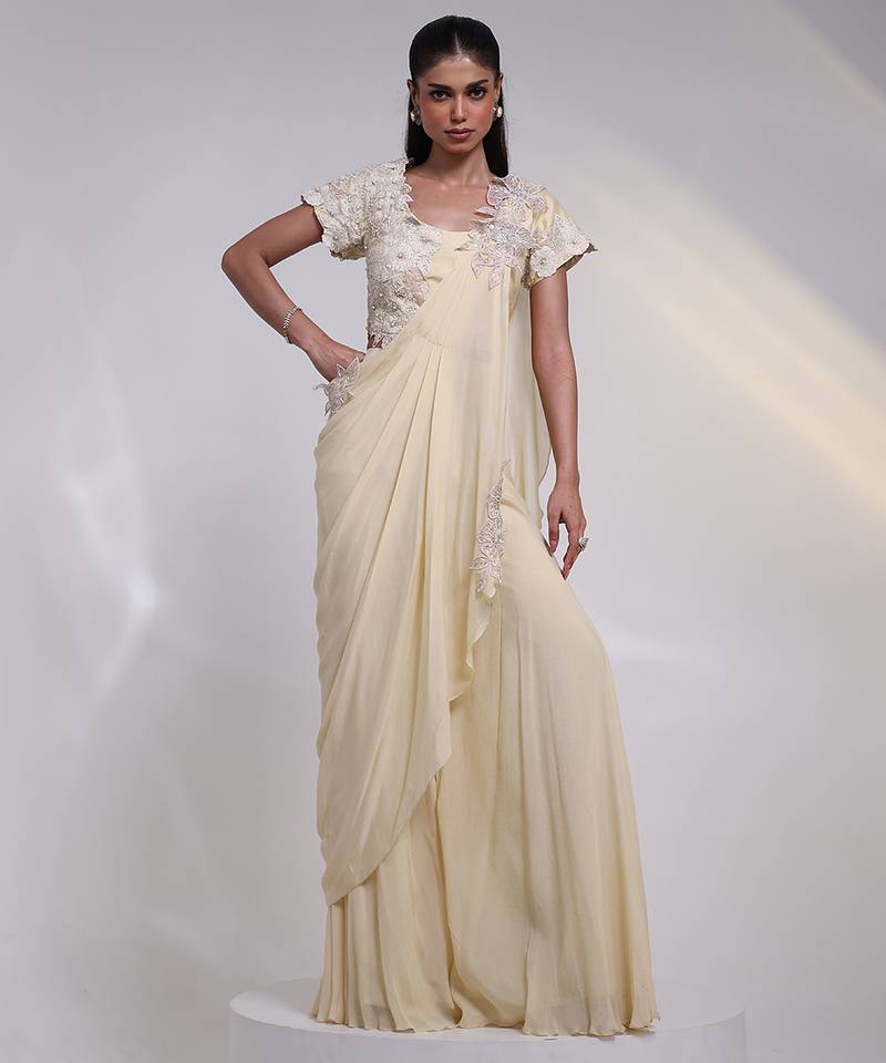 Ivory embroidered silk co ord set