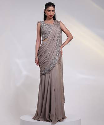 Grey embroidered silk co ord set 1