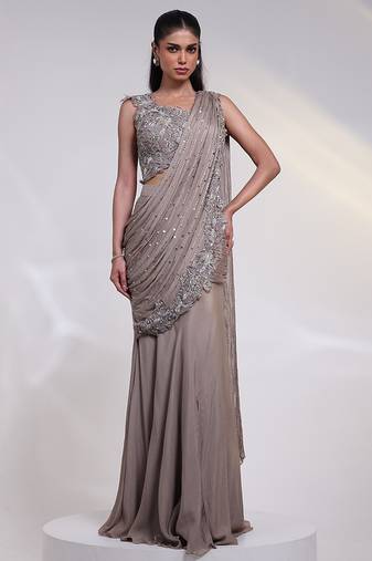 Grey embroidered silk co ord set