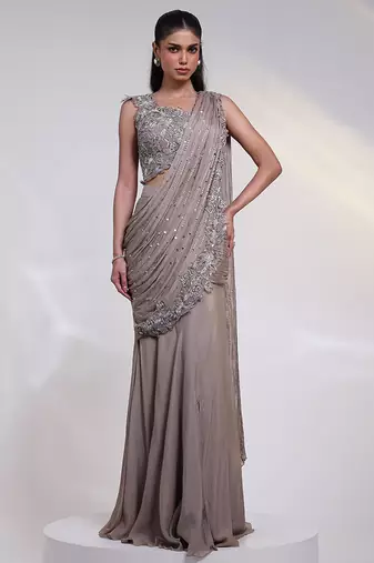 Grey embroidered silk co ord set