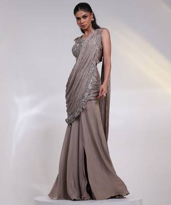 Grey embroidered silk co ord set 2