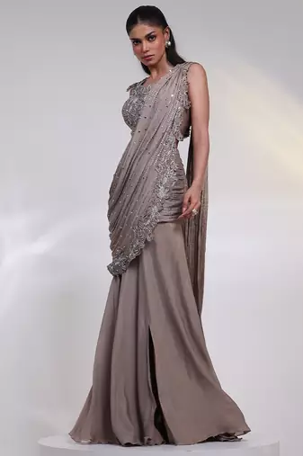 Grey embroidered silk co ord set