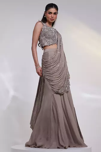 Grey embroidered silk co ord set