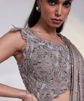 Grey embroidered silk co ord set 4