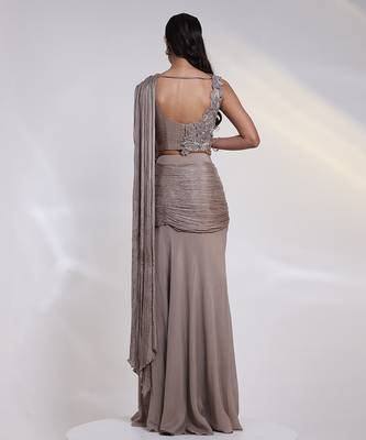 Grey embroidered silk co ord set 5