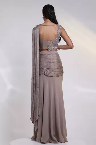 Grey embroidered silk co ord set
