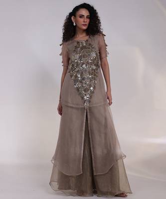 Grey embroidered tissue co ord set  1