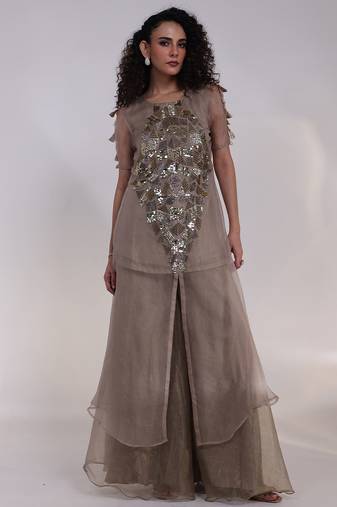 Grey embroidered tissue co ord set 