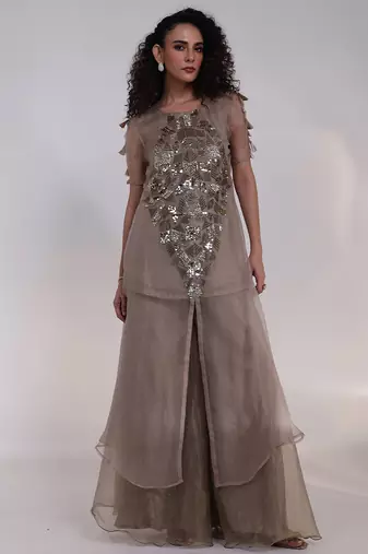 Grey embroidered tissue co ord set 