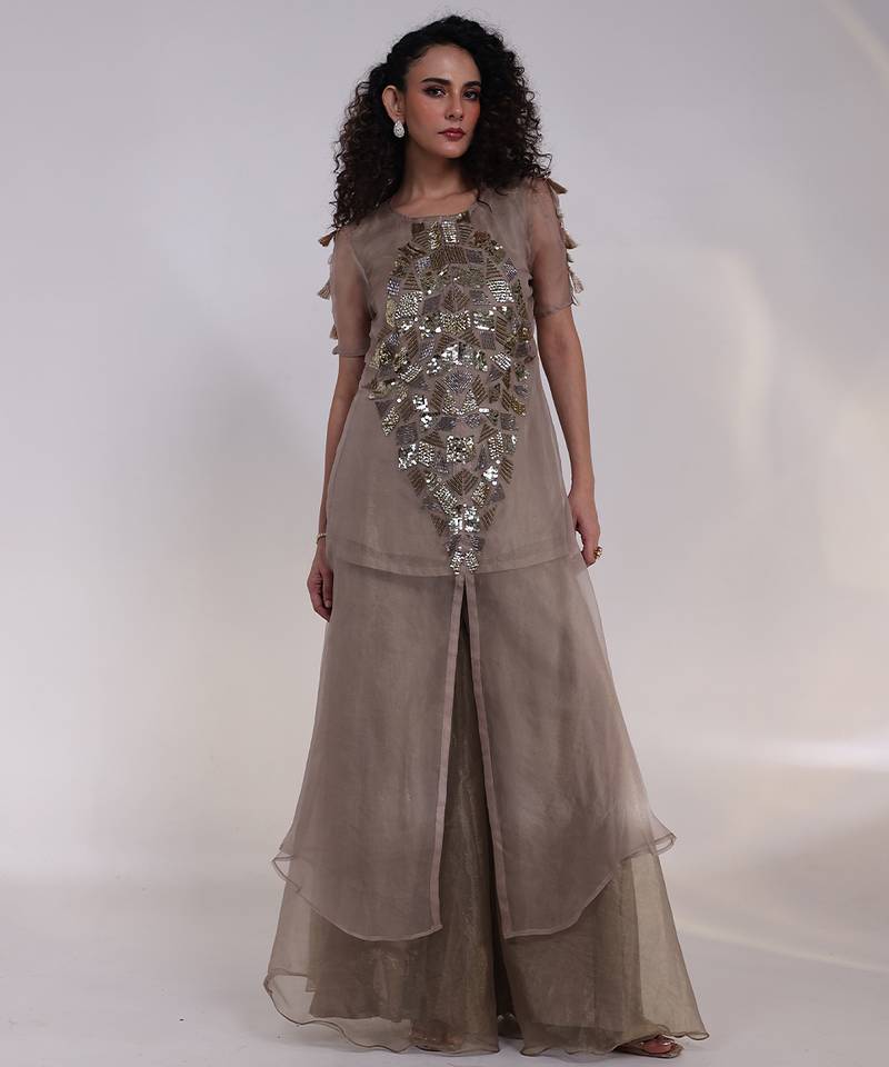 Grey embroidered tissue co ord set 