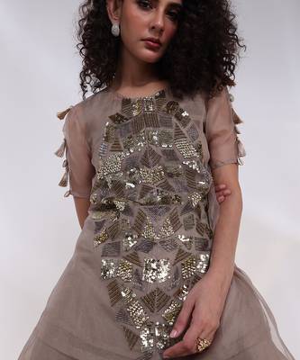 Grey embroidered tissue co ord set  2