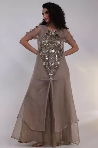 Grey embroidered tissue co ord set 