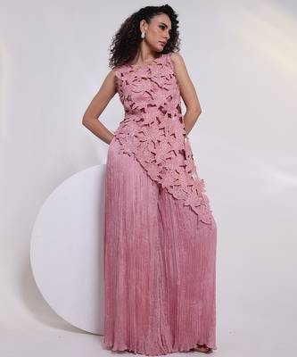 Pink embroidered chinon co ord set 2
