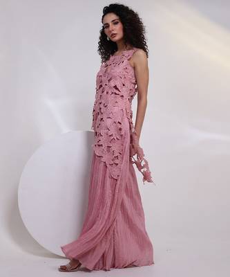 Pink embroidered chinon co ord set 3