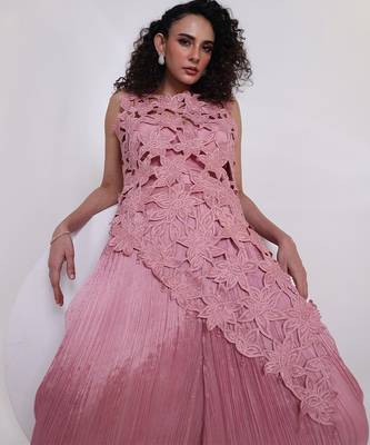 Pink embroidered chinon co ord set 4