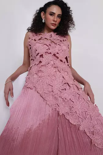 Pink embroidered chinon co ord set