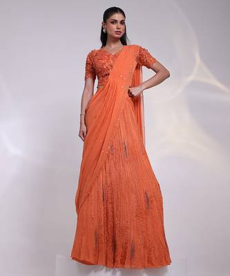 Orange embroidered crepe co ord set 1