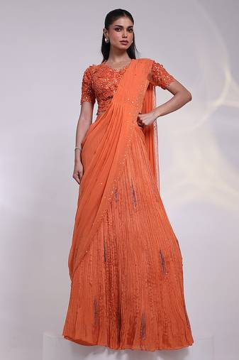 Orange embroidered crepe co ord set