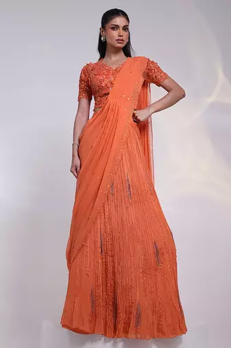 Orange embroidered crepe co ord set