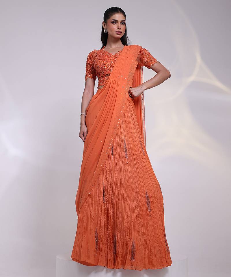 Orange embroidered crepe co ord set