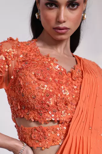 Orange embroidered crepe co ord set