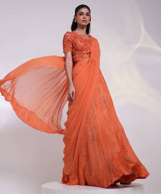 Orange embroidered crepe co ord set 3