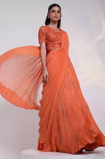 Orange embroidered crepe co ord set