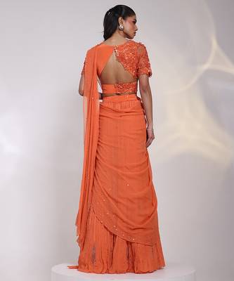 Orange embroidered crepe co ord set 4