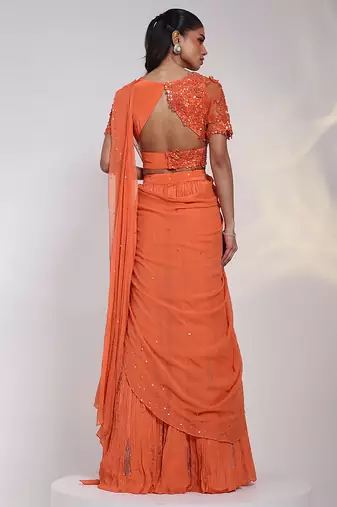 Orange embroidered crepe co ord set