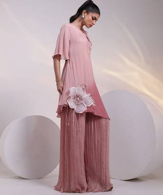Pink embroidered chinon co ord set 2