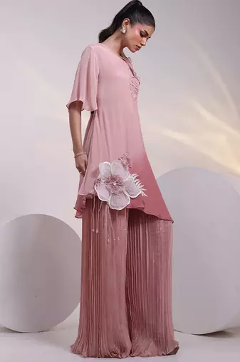 Pink embroidered chinon co ord set