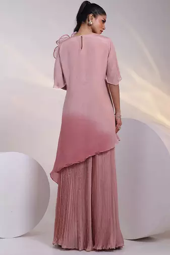 Pink embroidered chinon co ord set