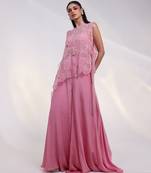 Pink embroidered crepe co ord set 