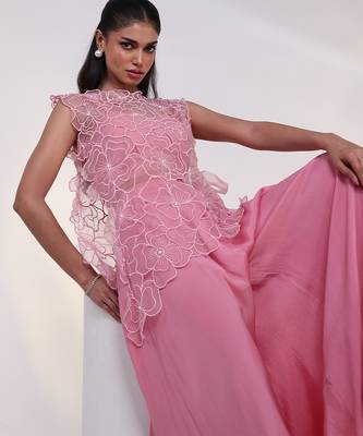Pink embroidered crepe co ord set  2