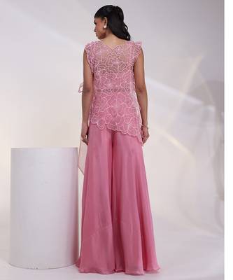 Pink embroidered crepe co ord set  3