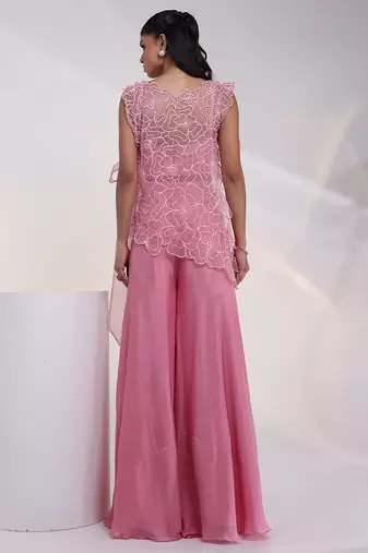 Pink embroidered crepe co ord set 