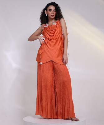 Orange embroidered satin co ord set 1