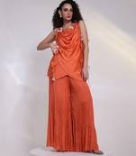 Orange embroidered satin co ord set