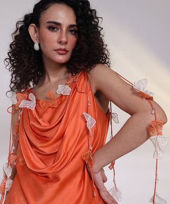 Orange embroidered satin co ord set 2