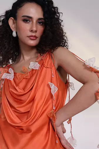 Orange embroidered satin co ord set