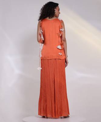 Orange embroidered satin co ord set 3